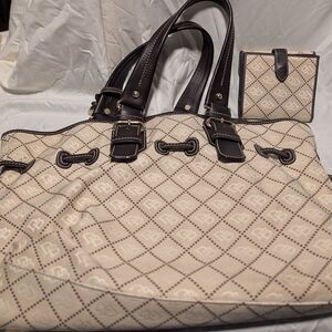 Dooney & Bourke Beige Tote with Dark Brown Trim and Matching Wallet